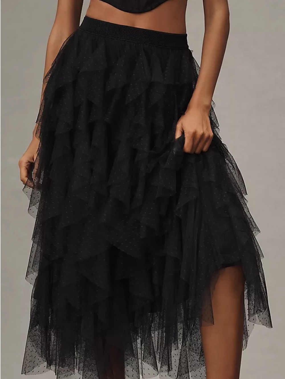 The Chéri Ruffled Tulle Midi Skirt by Anthropologie | 2X